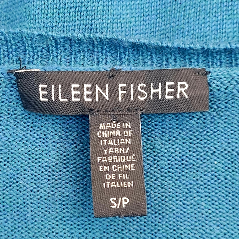 EILEEN FISHER Teal Nile Blue Lightweight Merino Wool Asymmetric Hem Sweater S - Picture 3 of 5